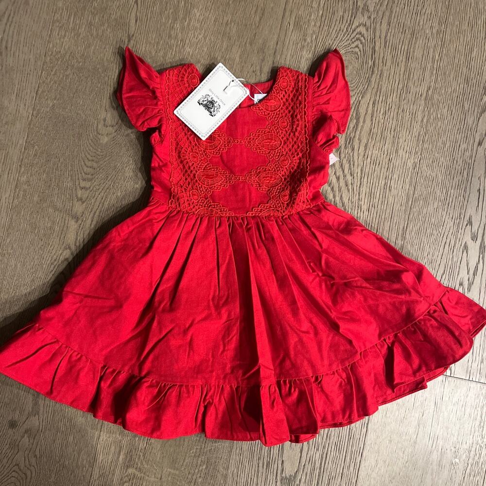 Only Little Once Ethel Fancy Pinafore Dress Red 3 3T NWT